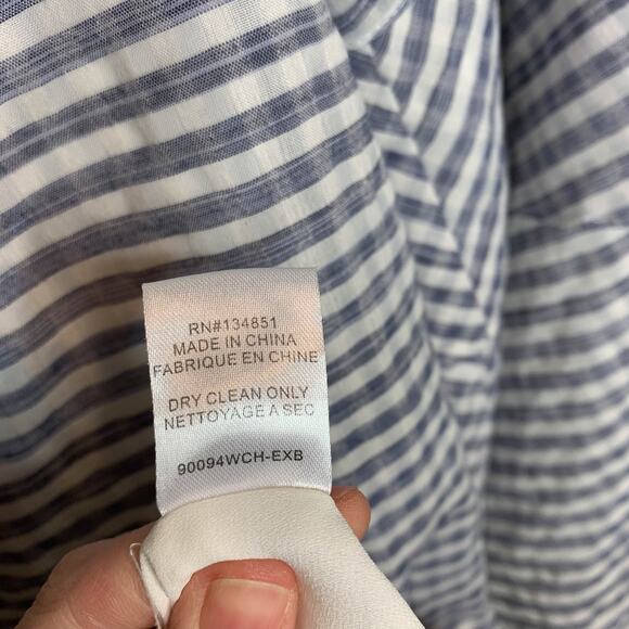 WAYF gingham print picnic dress flared tiered sleeves blue white strapless 3264 - Picture 8 of 12